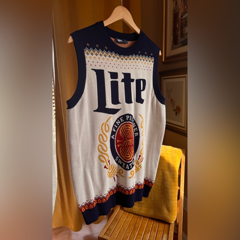 Vintage Miller Lite Branded Knit Sleeveless Men’s Sweater Vest Size Large - Picture 7 of 16